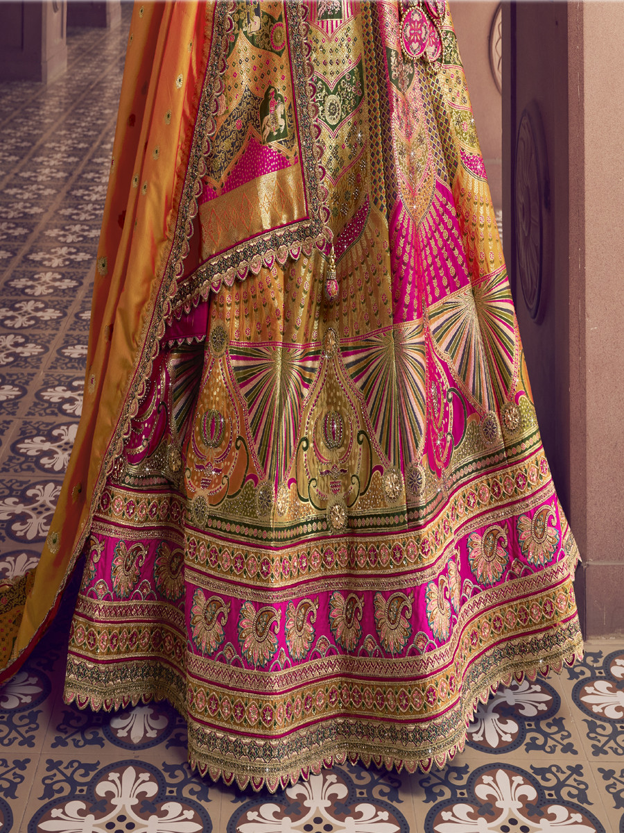 Yellow Banarasi Silk Embroidered Bridal Wedding Reception Festival Heavy Border Lehenga Choli