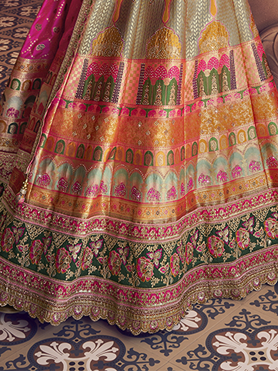 Yellow Banarasi Silk Embroidered Bridal Wedding Reception Festival Heavy Border Lehenga Choli