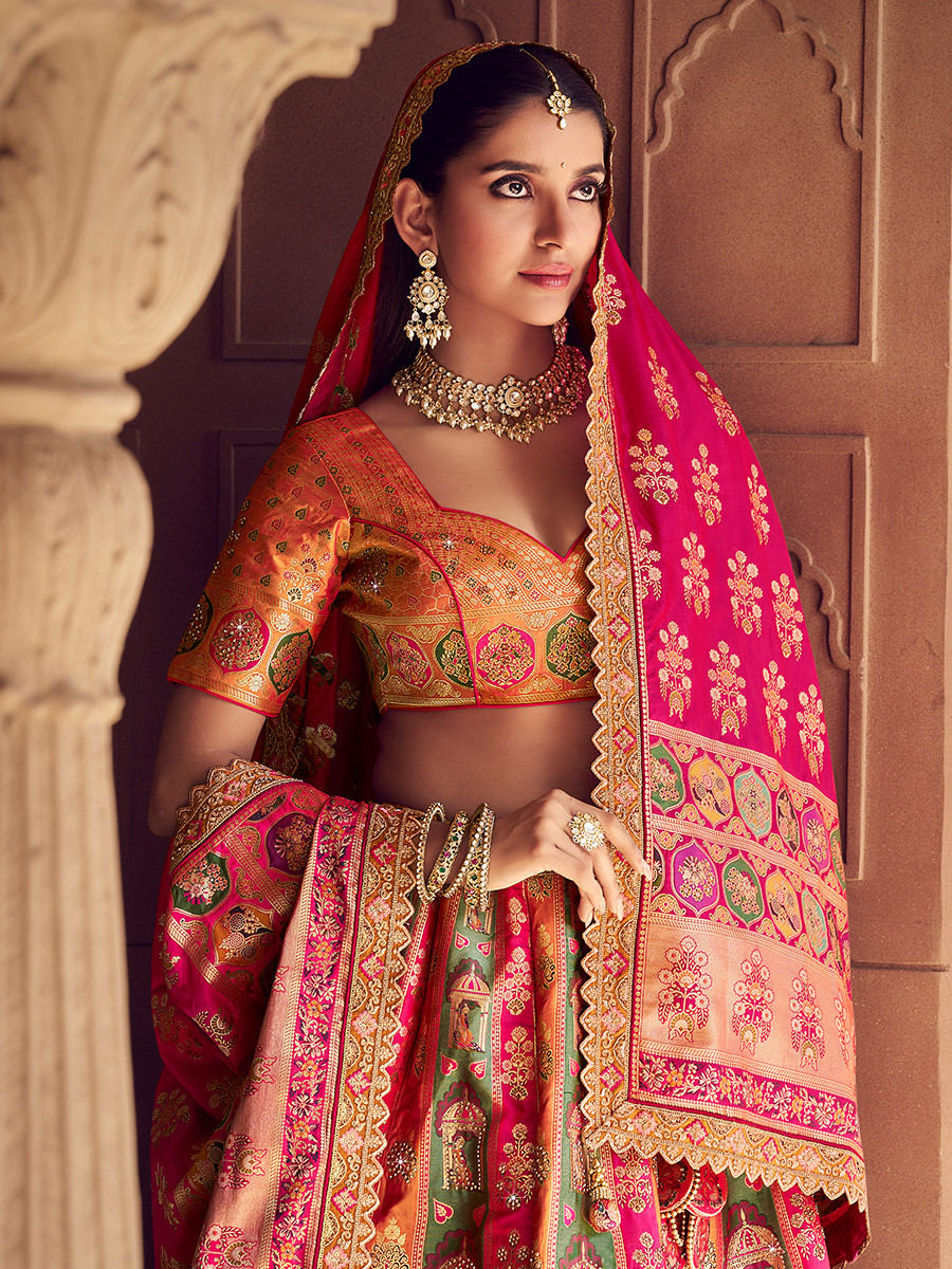 Yellow Banarasi Silk Embroidered Bridal Wedding Reception Festival Heavy Border Lehenga Choli