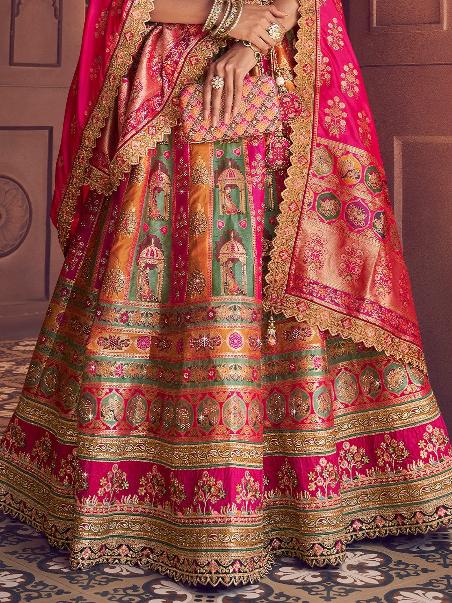 Yellow Banarasi Silk Embroidered Bridal Wedding Reception Festival Heavy Border Lehenga Choli