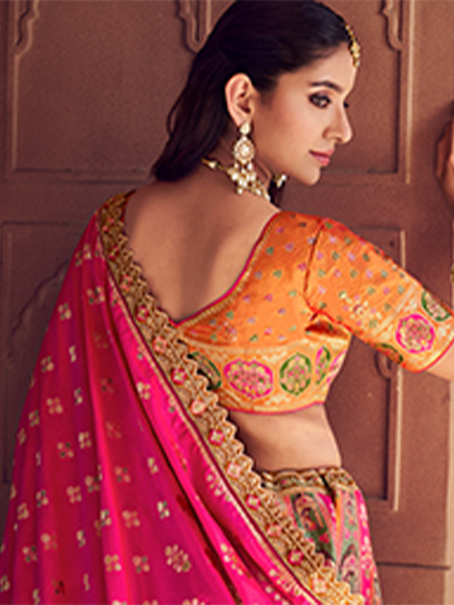 Yellow Banarasi Silk Embroidered Bridal Wedding Reception Festival Heavy Border Lehenga Choli