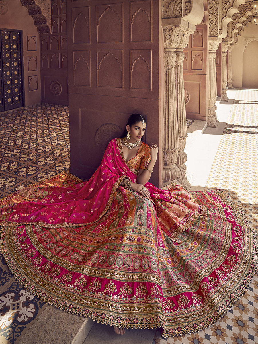 Yellow Banarasi Silk Embroidered Bridal Wedding Reception Festival Heavy Border Lehenga Choli