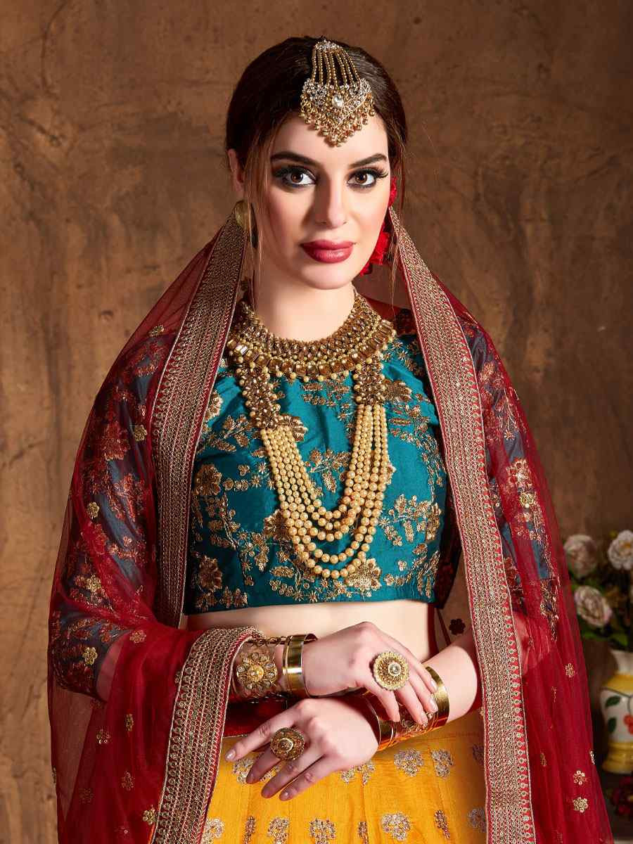 Yellow Banarasi Silk Embroidered Wedding Reception Festival Heavy Border Lehenga Choli