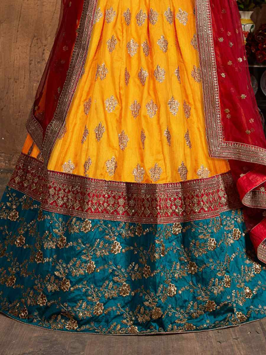 Yellow Banarasi Silk Embroidered Wedding Reception Festival Heavy Border Lehenga Choli