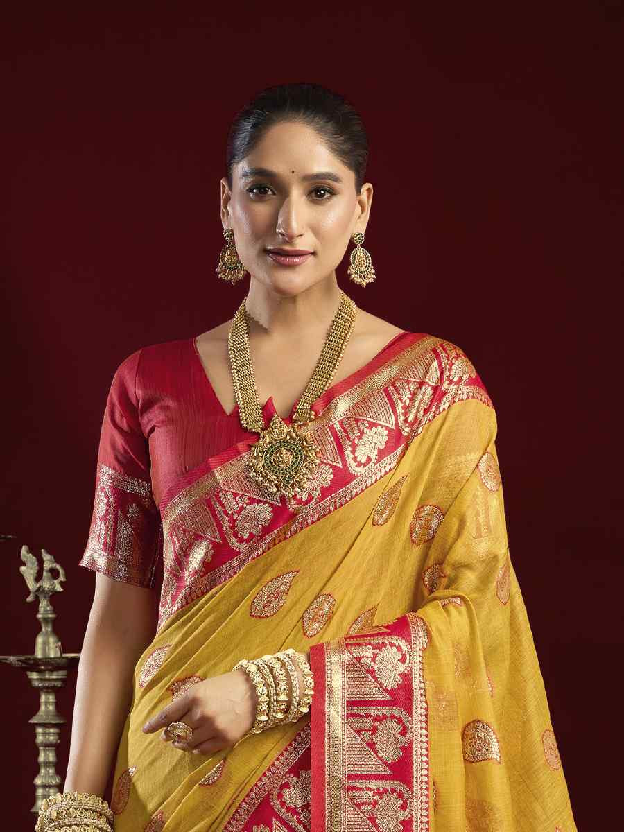 Yellow Banarasi Silk Handwoven Casual Reception Festival Wedding Fancy Heavy Border Saree