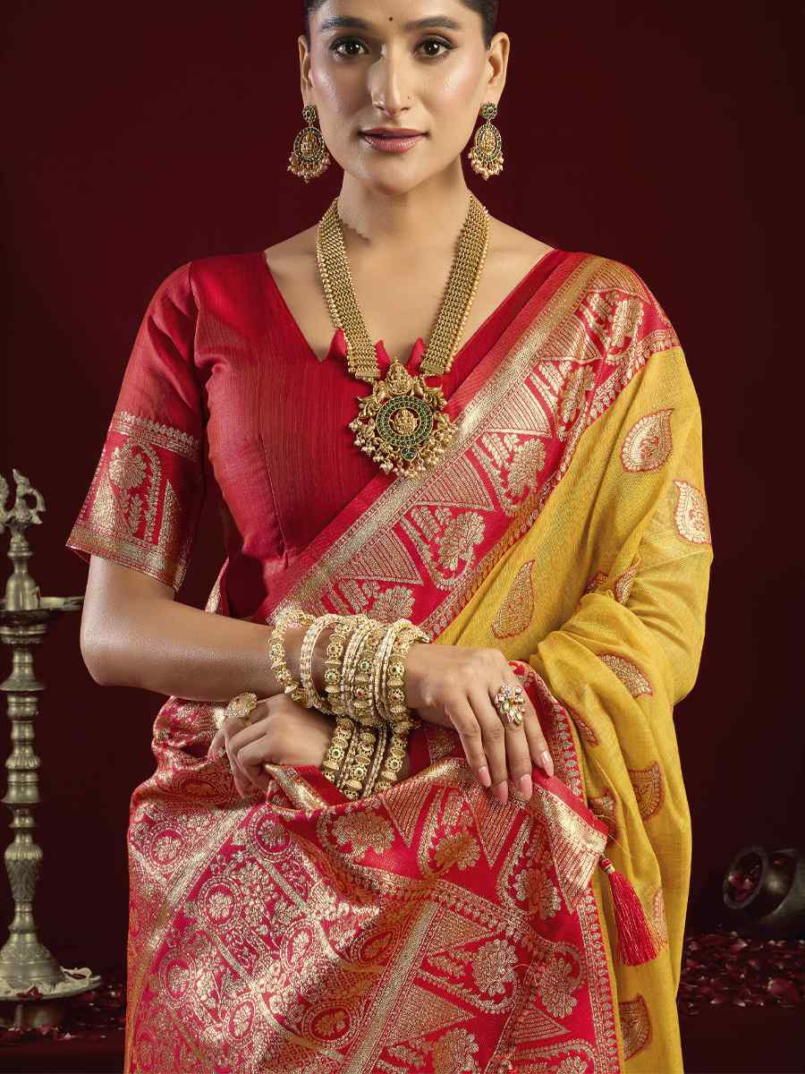Yellow Banarasi Silk Handwoven Casual Reception Festival Wedding Fancy Heavy Border Saree
