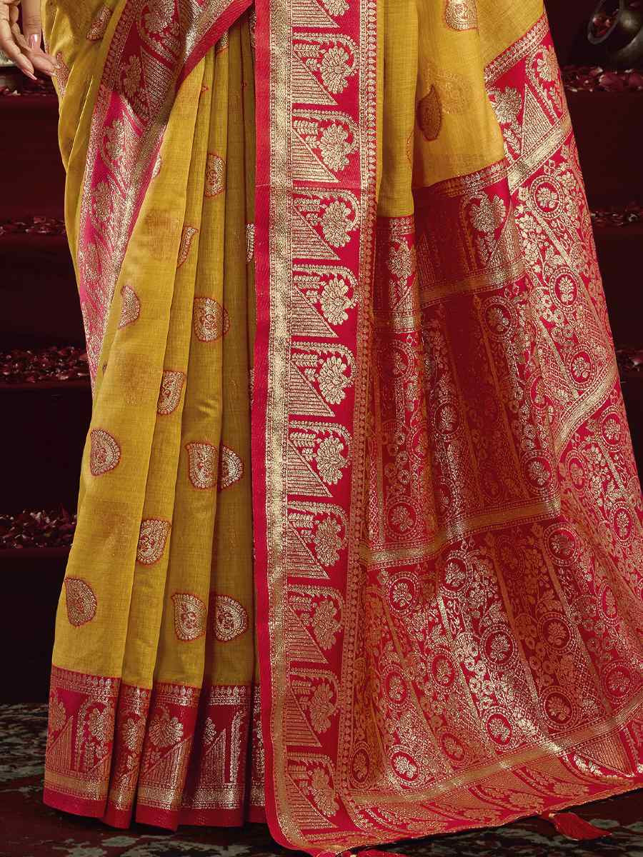 Yellow Banarasi Silk Handwoven Casual Reception Festival Wedding Fancy Heavy Border Saree