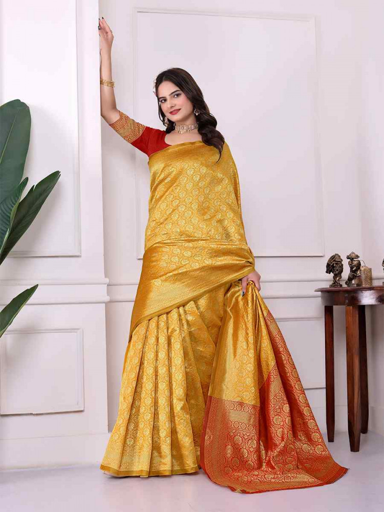 Yellow Banarasi Silk Handwoven Festival Wedding Fancy Heavy Border Saree