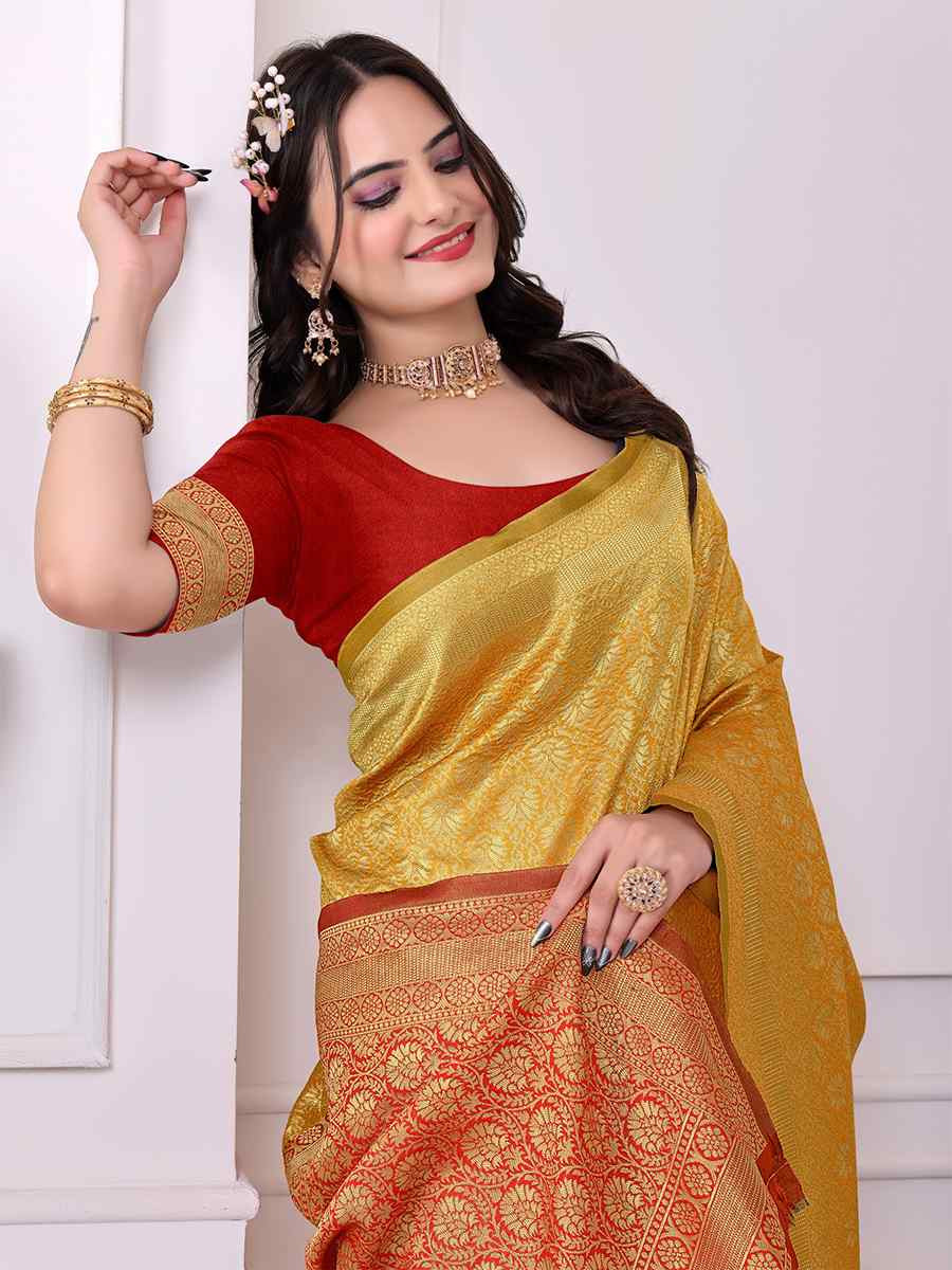 Yellow Banarasi Silk Handwoven Festival Wedding Fancy Heavy Border Saree
