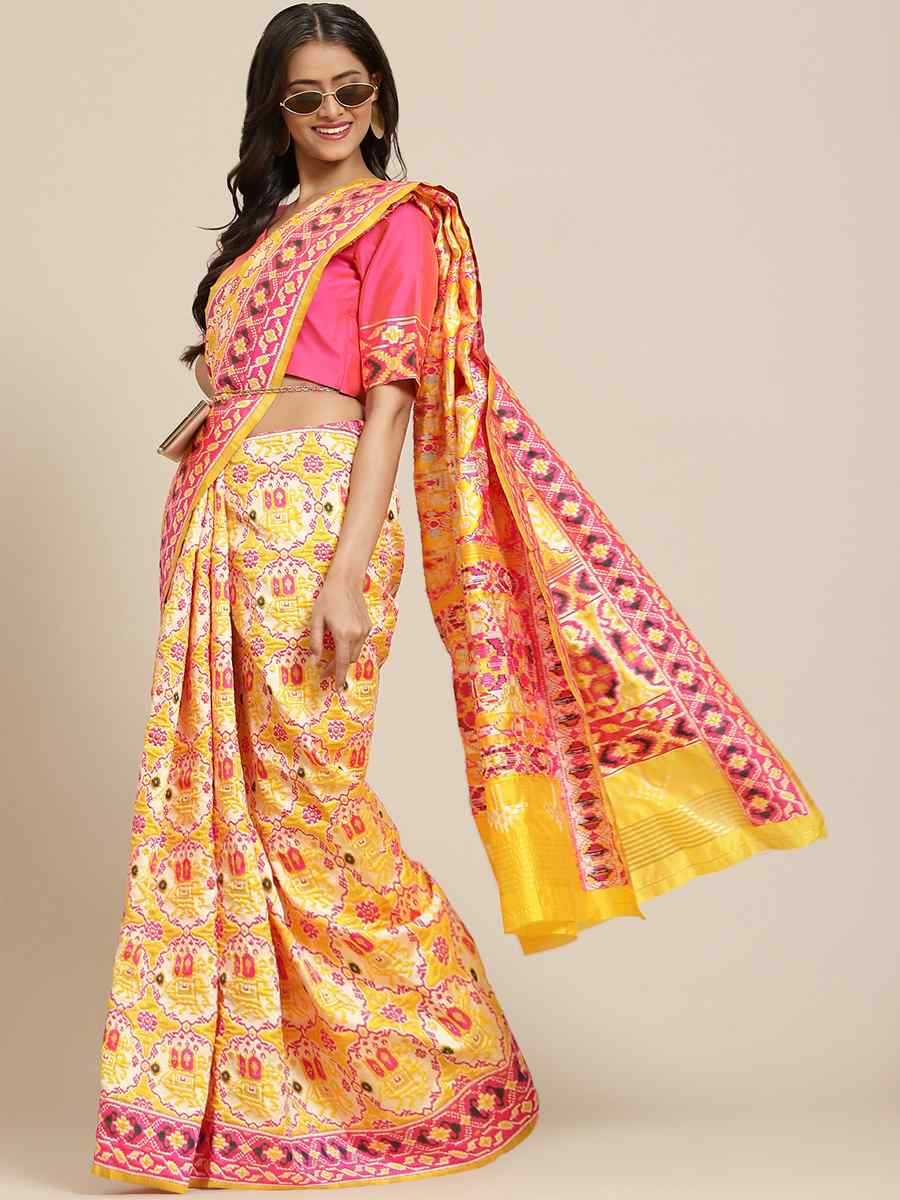 Yellow Banarasi Silk Handwoven Party Festival Classic Style Saree