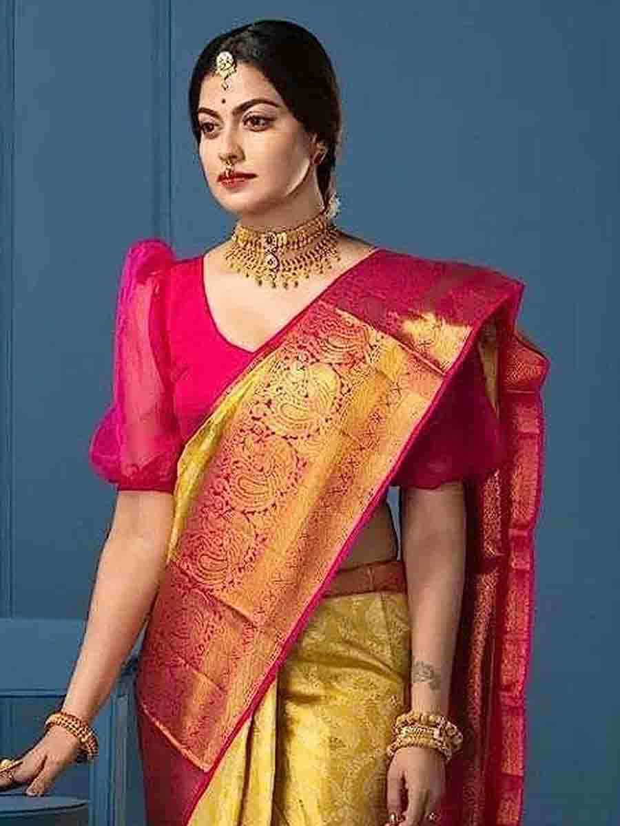 Yellow Banarasi Silk Handwoven Party Festival Wedding Traditional Fancy Classic Style Sarees