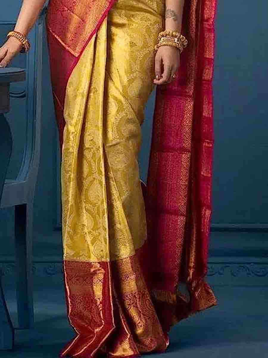 Yellow Banarasi Silk Handwoven Party Festival Wedding Traditional Fancy Classic Style Sarees