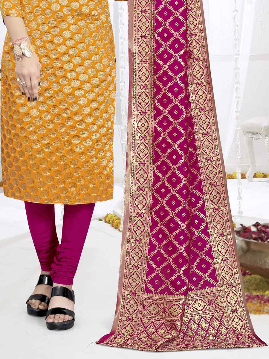 Yellow Banarasi Silk Handwoven Wedding Festival Churidar Salwar Kameez