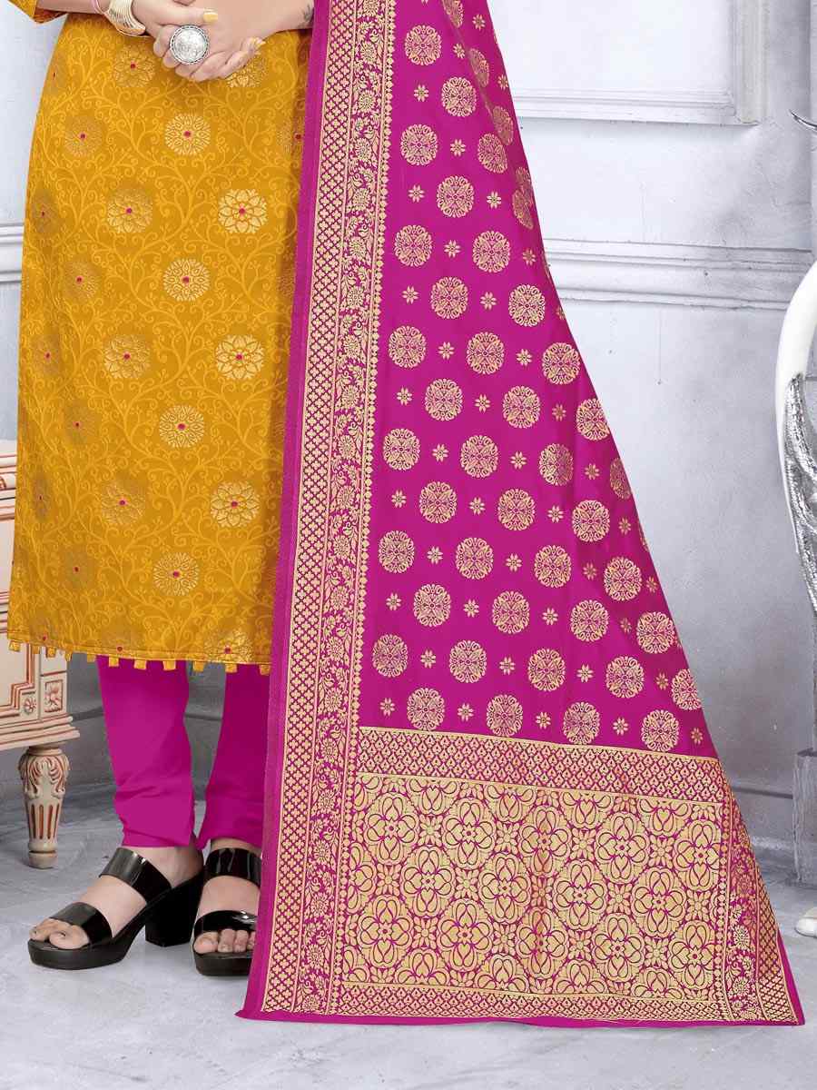 Yellow Banarasi Silk Handwoven Wedding Festival Churidar Salwar Kameez