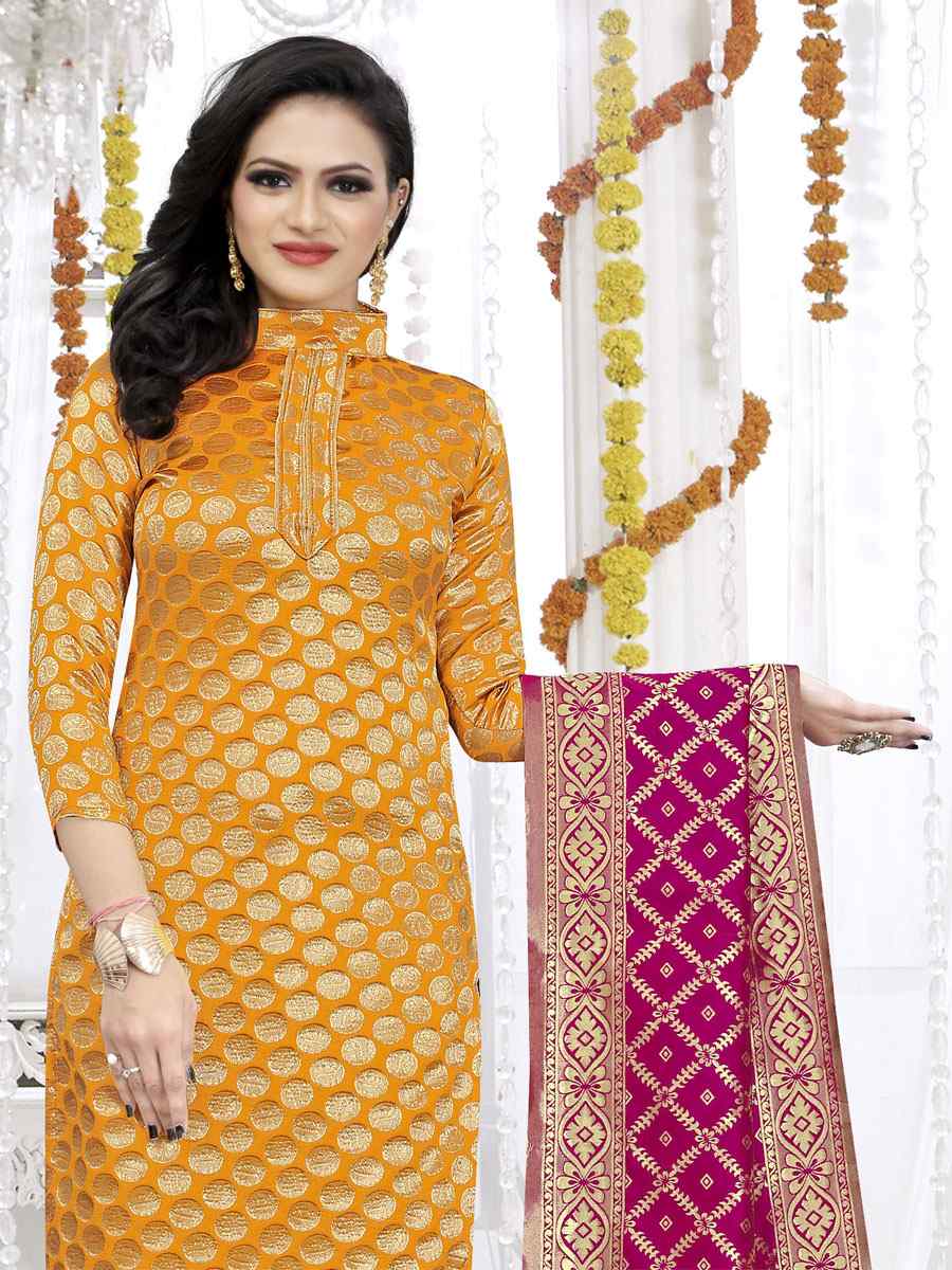 Yellow Banarasi Silk Handwoven Wedding Festival Churidar Salwar Kameez