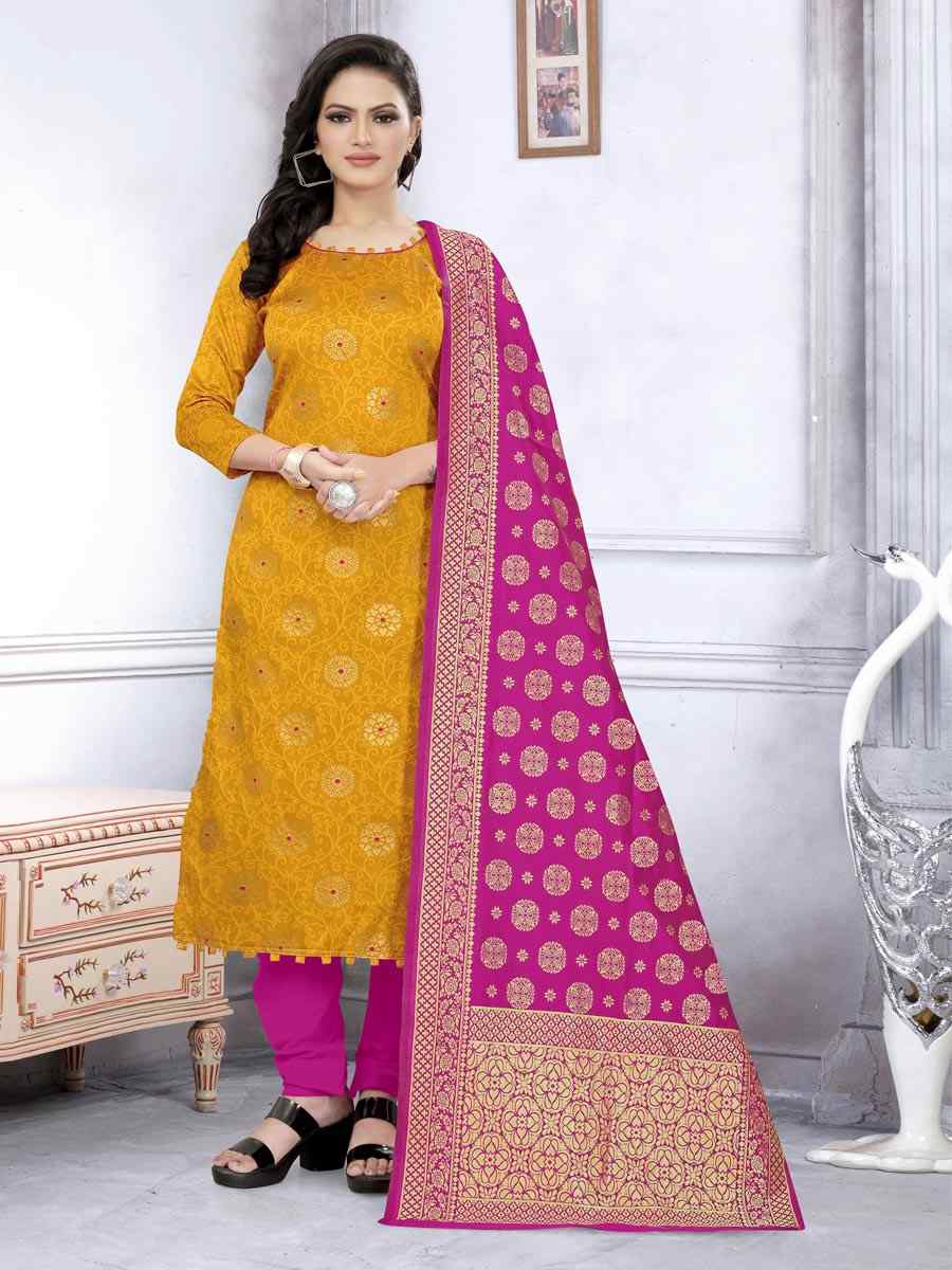 Yellow Banarasi Silk Handwoven Wedding Festival Churidar Salwar Kameez