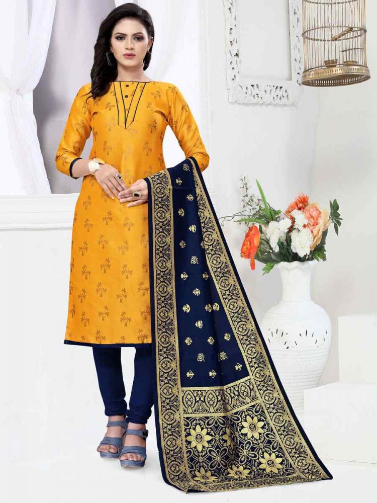 Yellow Banarasi Silk Handwoven Wedding Festival Churidar Salwar Kameez