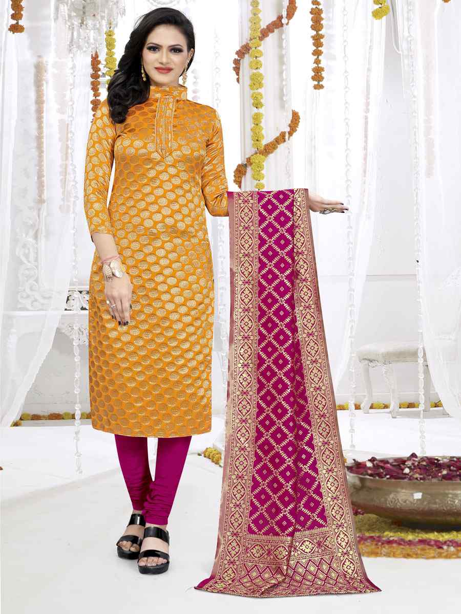 Yellow Banarasi Silk Handwoven Wedding Festival Churidar Salwar Kameez