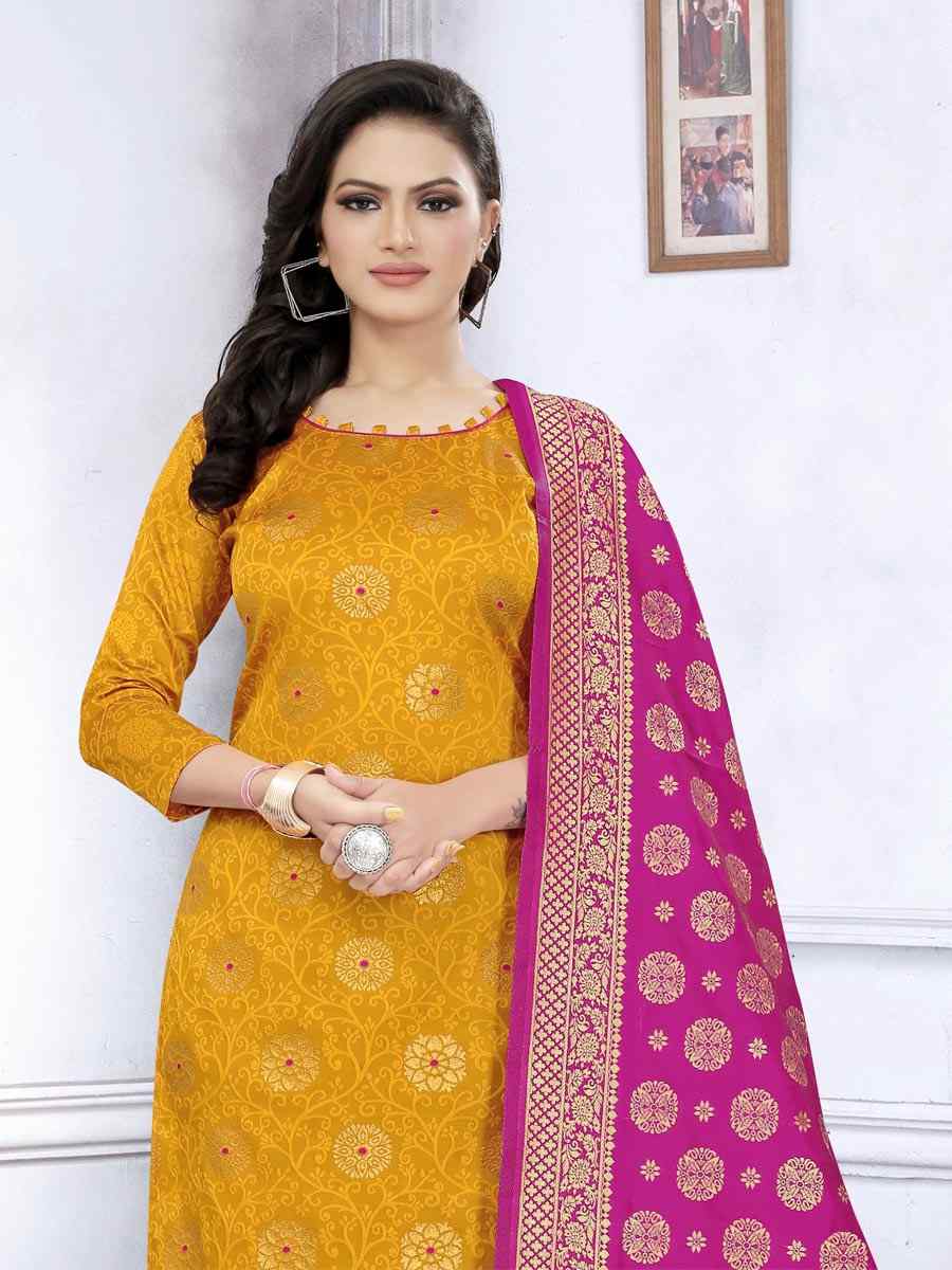 Yellow Banarasi Silk Handwoven Wedding Festival Churidar Salwar Kameez