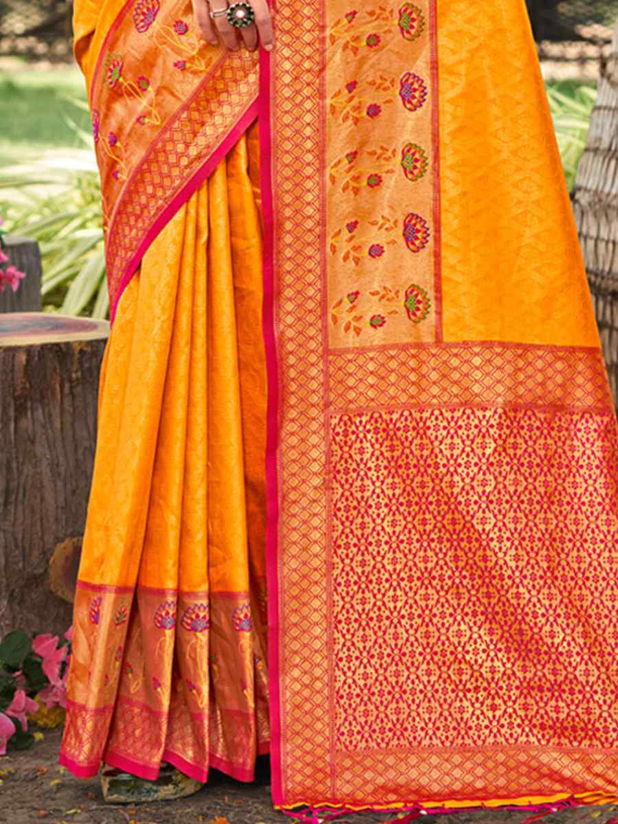 Yellow Banarasi Silk Handwoven Wedding Festival Heavy Border Saree