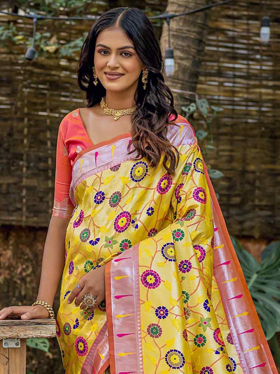 Yellow Banarasi Silk Handwoven Wedding Festival Heavy Border Saree