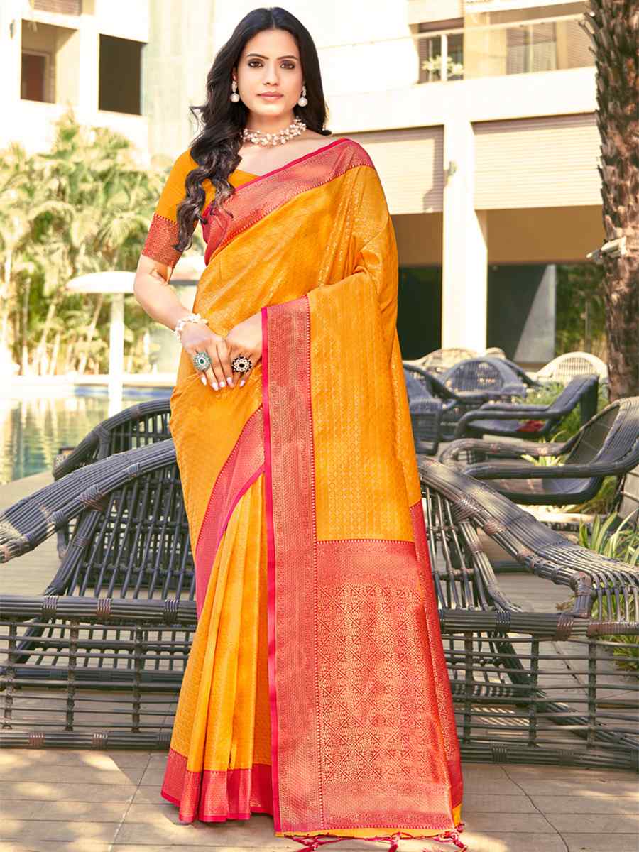 Yellow Banarasi Silk Handwoven Wedding Festival Heavy Border Saree