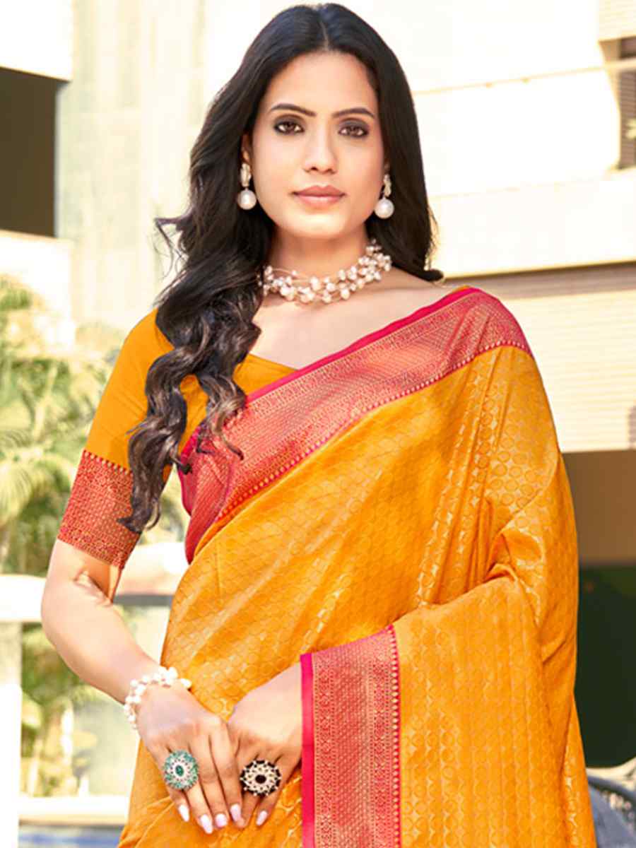 Yellow Banarasi Silk Handwoven Wedding Festival Heavy Border Saree