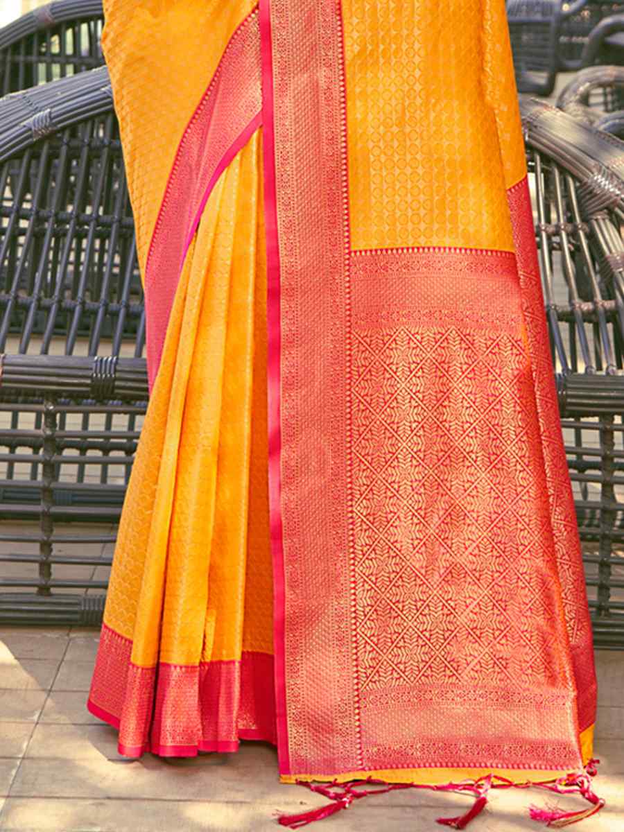 Yellow Banarasi Silk Handwoven Wedding Festival Heavy Border Saree