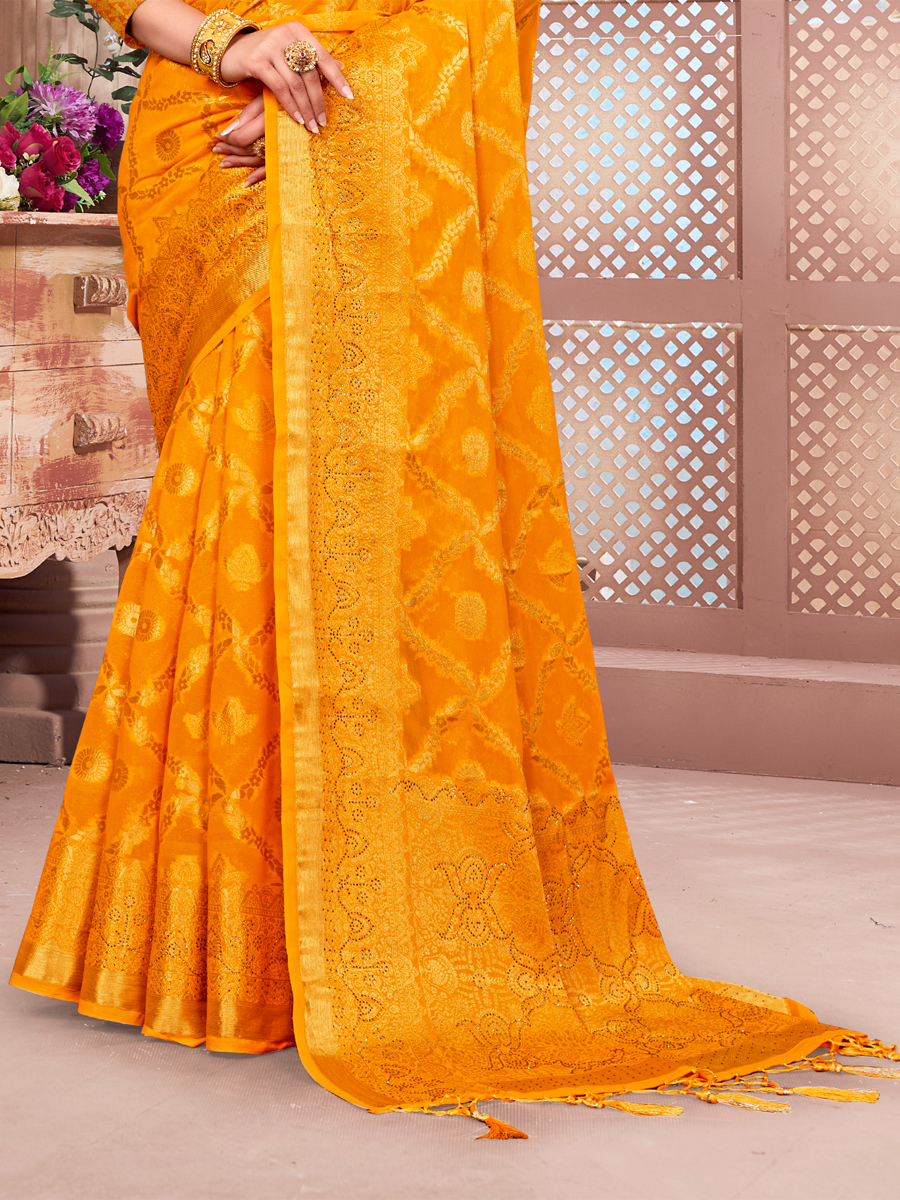 Yellow Banarasi Silk Handwoven Wedding Festival Heavy Border Saree