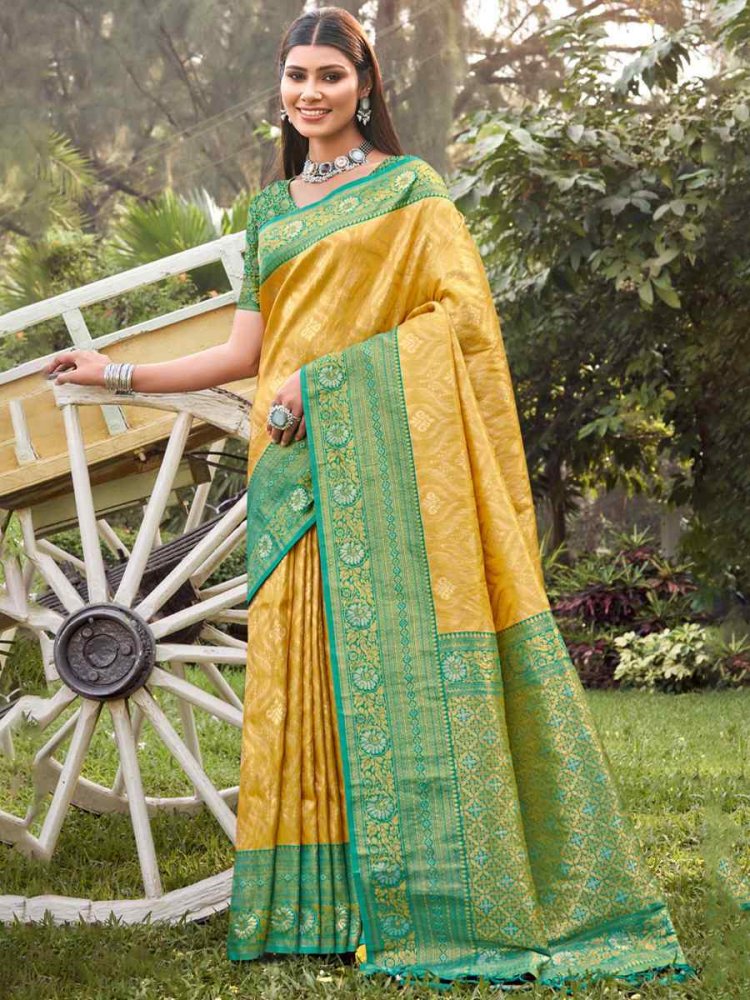 Yellow Banarasi Silk Handwoven Wedding Festival Heavy Border Saree