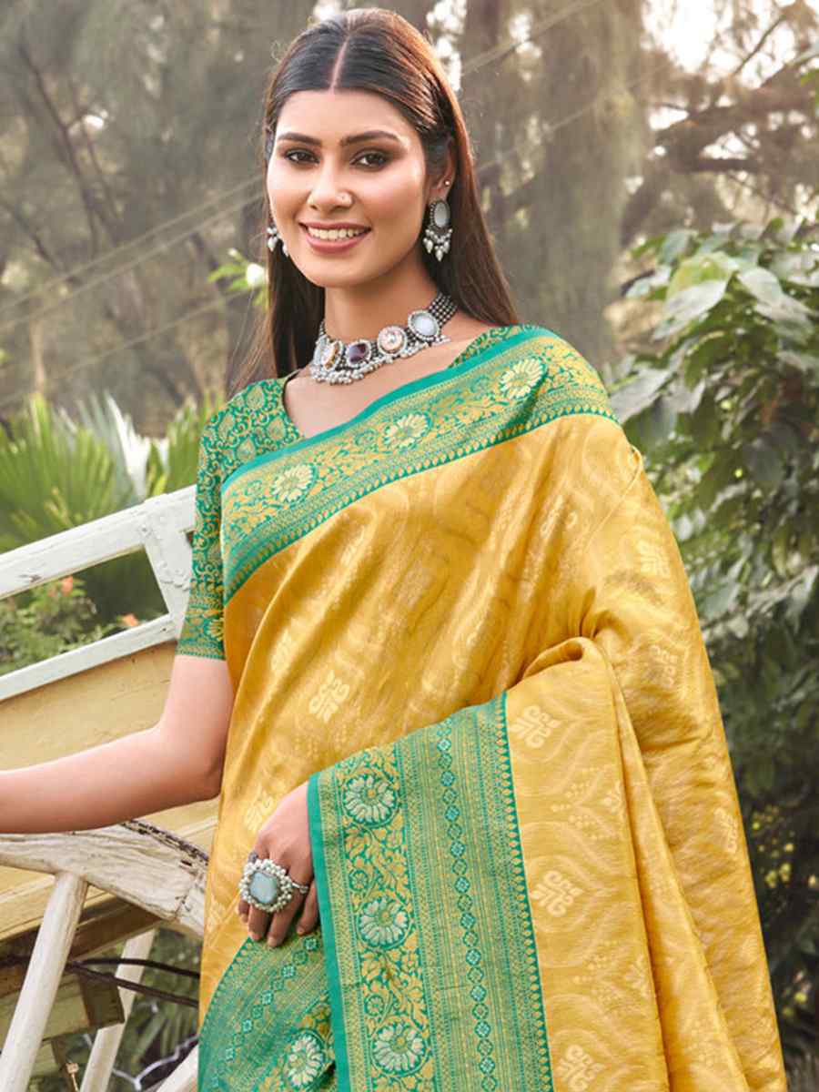 Yellow Banarasi Silk Handwoven Wedding Festival Heavy Border Saree