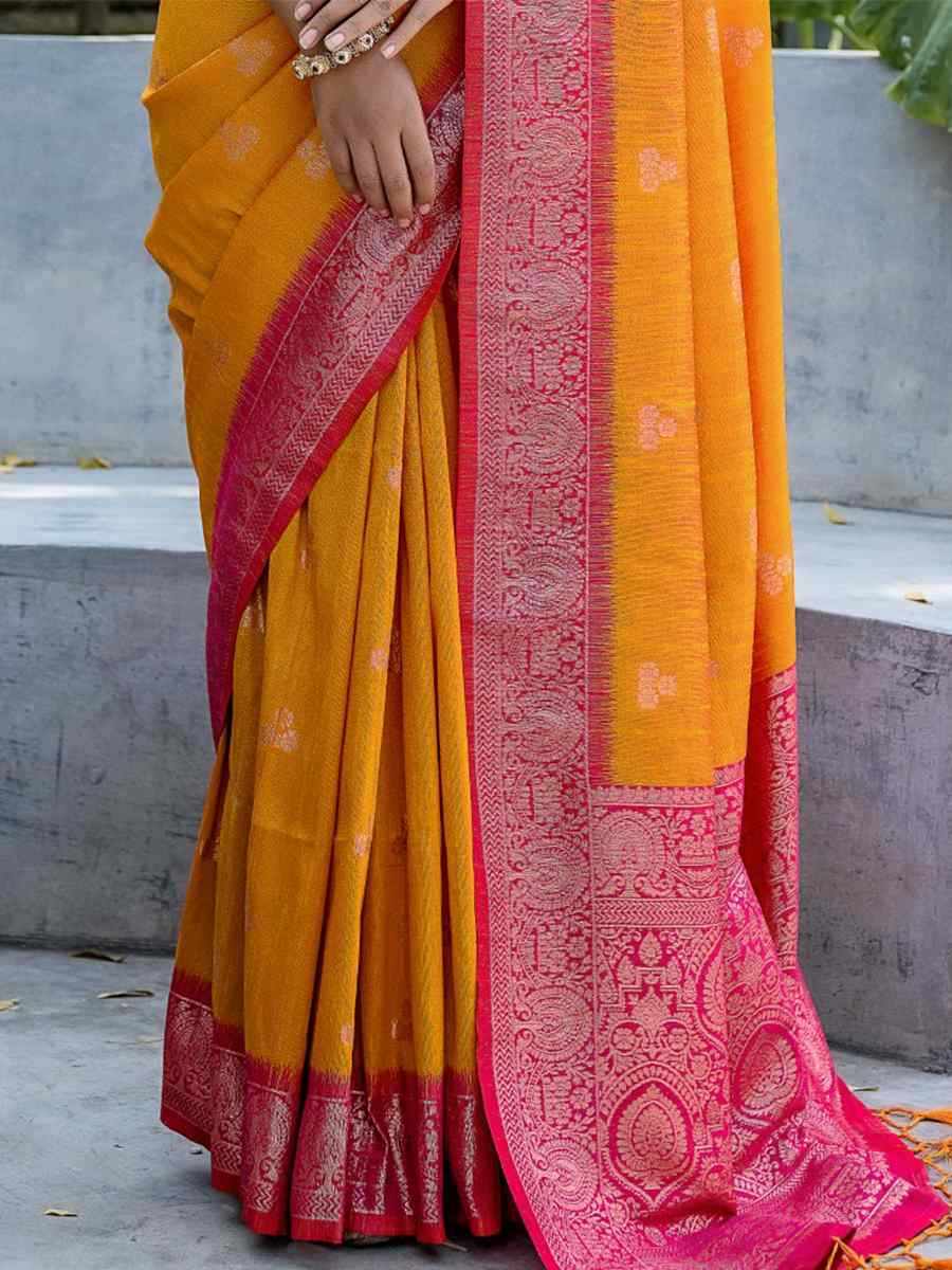 Yellow Banarasi Silk Handwoven Wedding Festival Heavy Border Saree