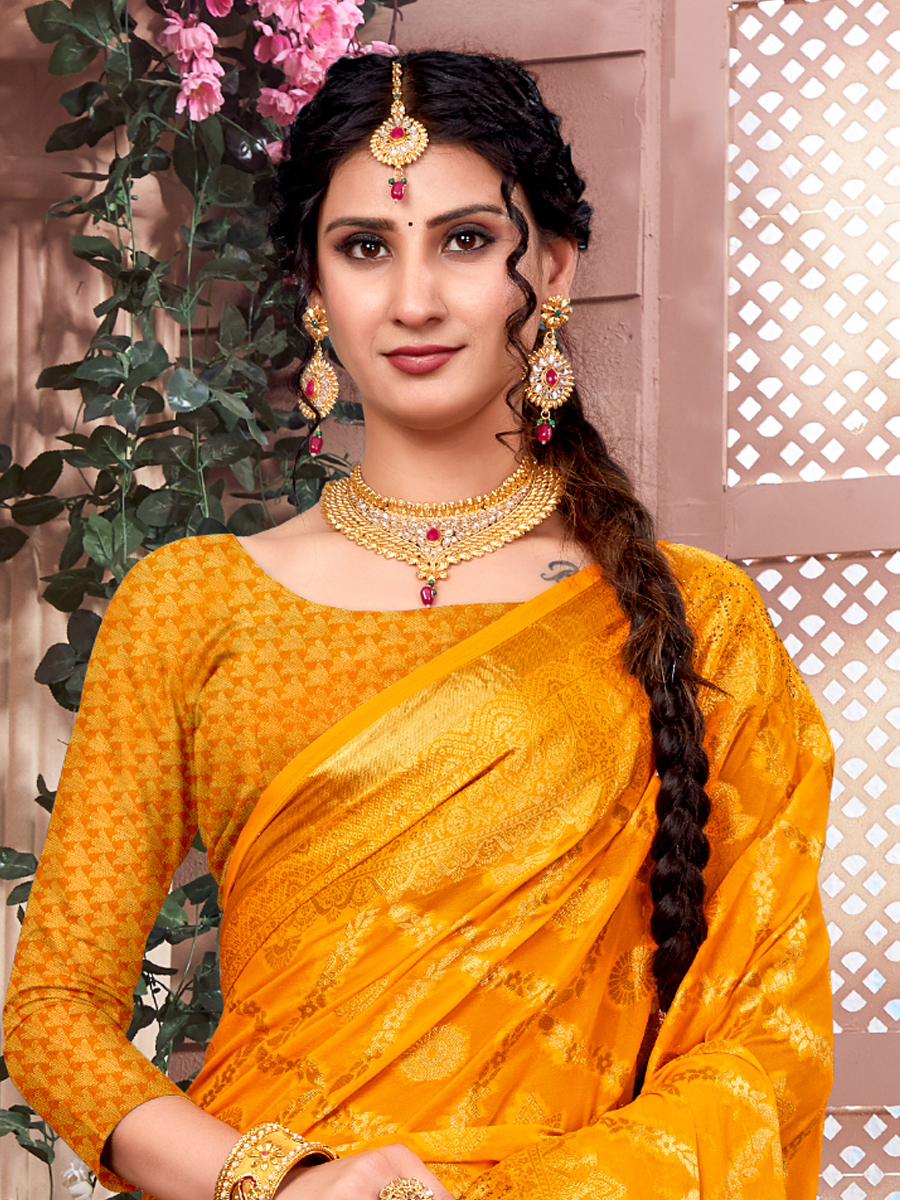 Yellow Banarasi Silk Handwoven Wedding Festival Heavy Border Saree