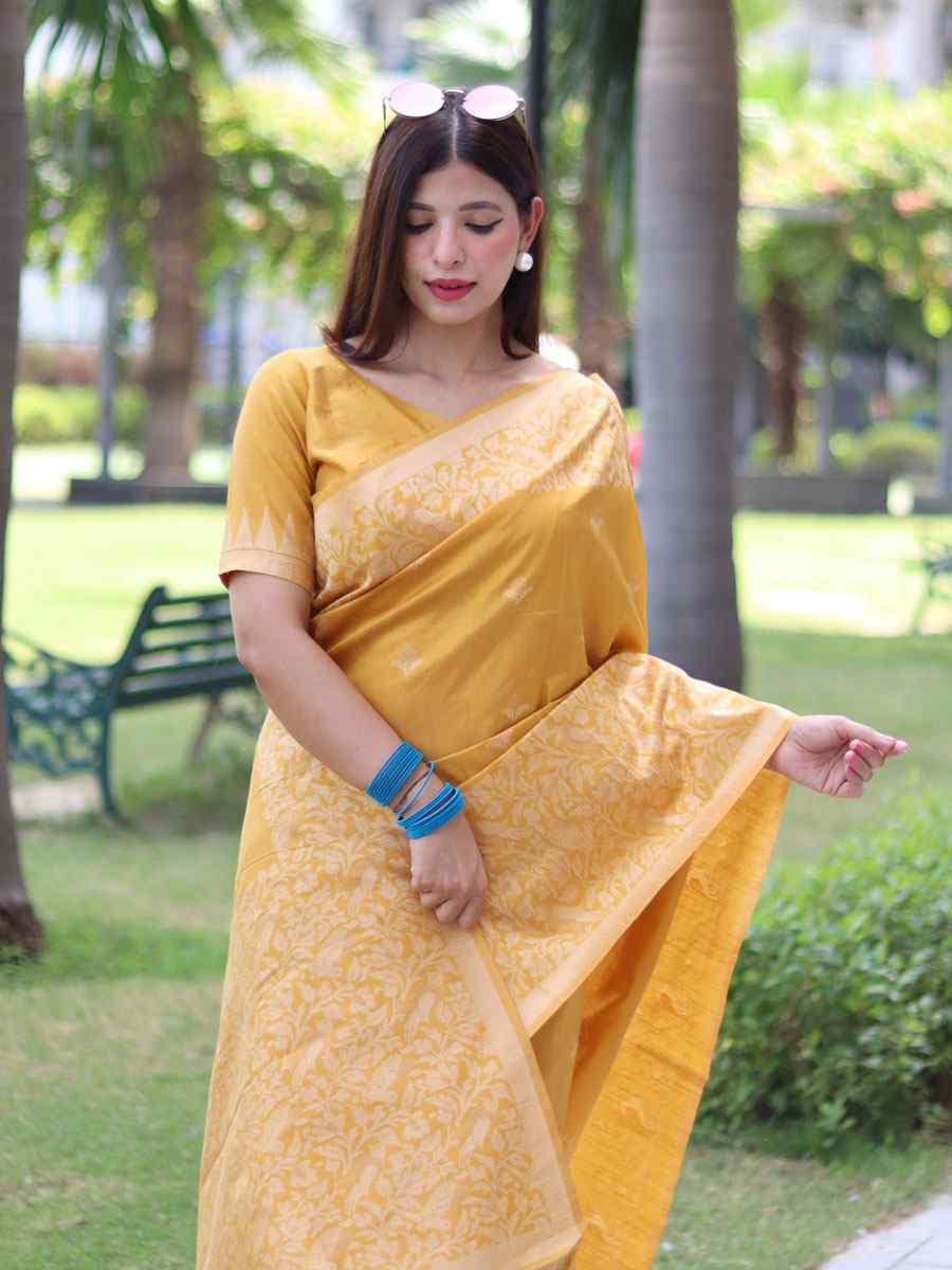 Yellow Banglori Handloom Raw Silk Handwoven Casual Reception Festival Wedding Fancy Classic Style Sarees
