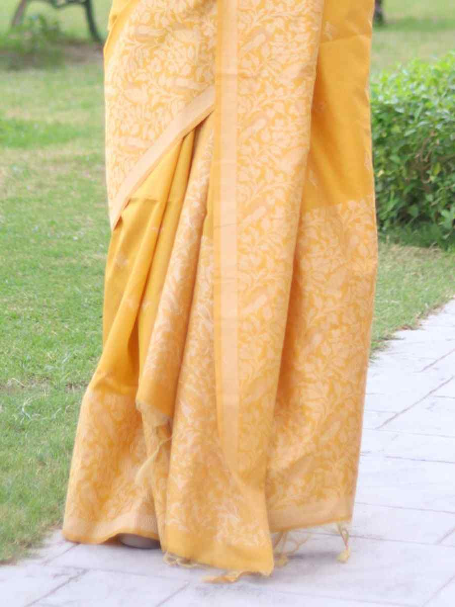 Yellow Banglori Handloom Raw Silk Handwoven Casual Reception Festival Wedding Fancy Classic Style Sarees