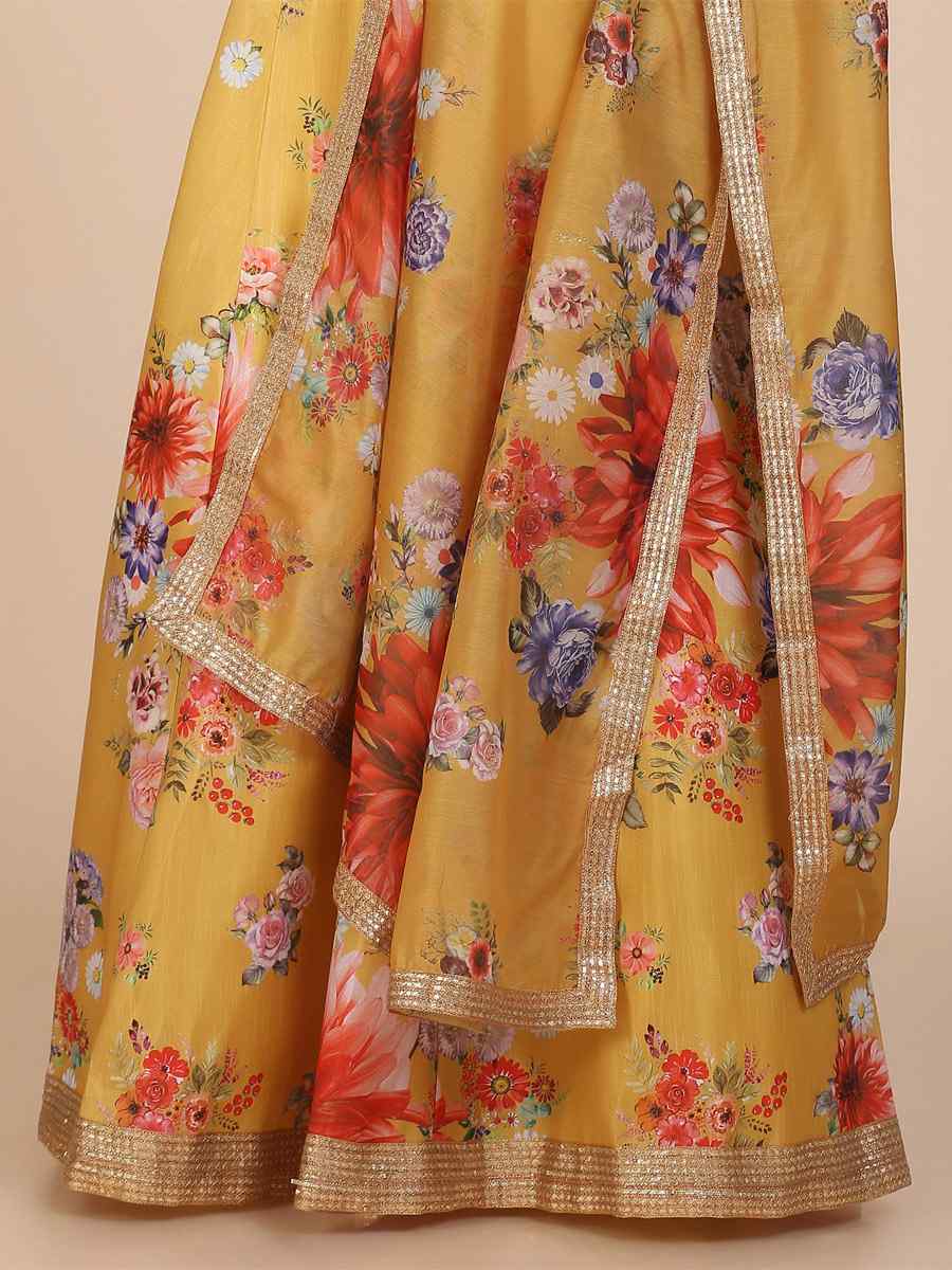 Yellow Banglory silk Embroidered Wedding Festival Heavy Border Lehenga Choli