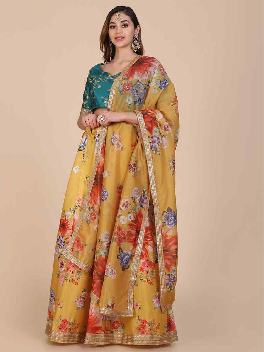Yellow Banglory silk Embroidered Wedding Festival Heavy Border Lehenga Choli