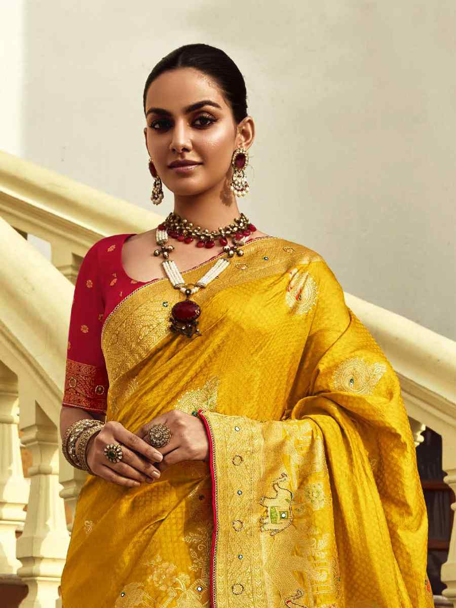 Yellow Black Viscose Handwoven Festival Wedding Fancy Heavy Border Saree