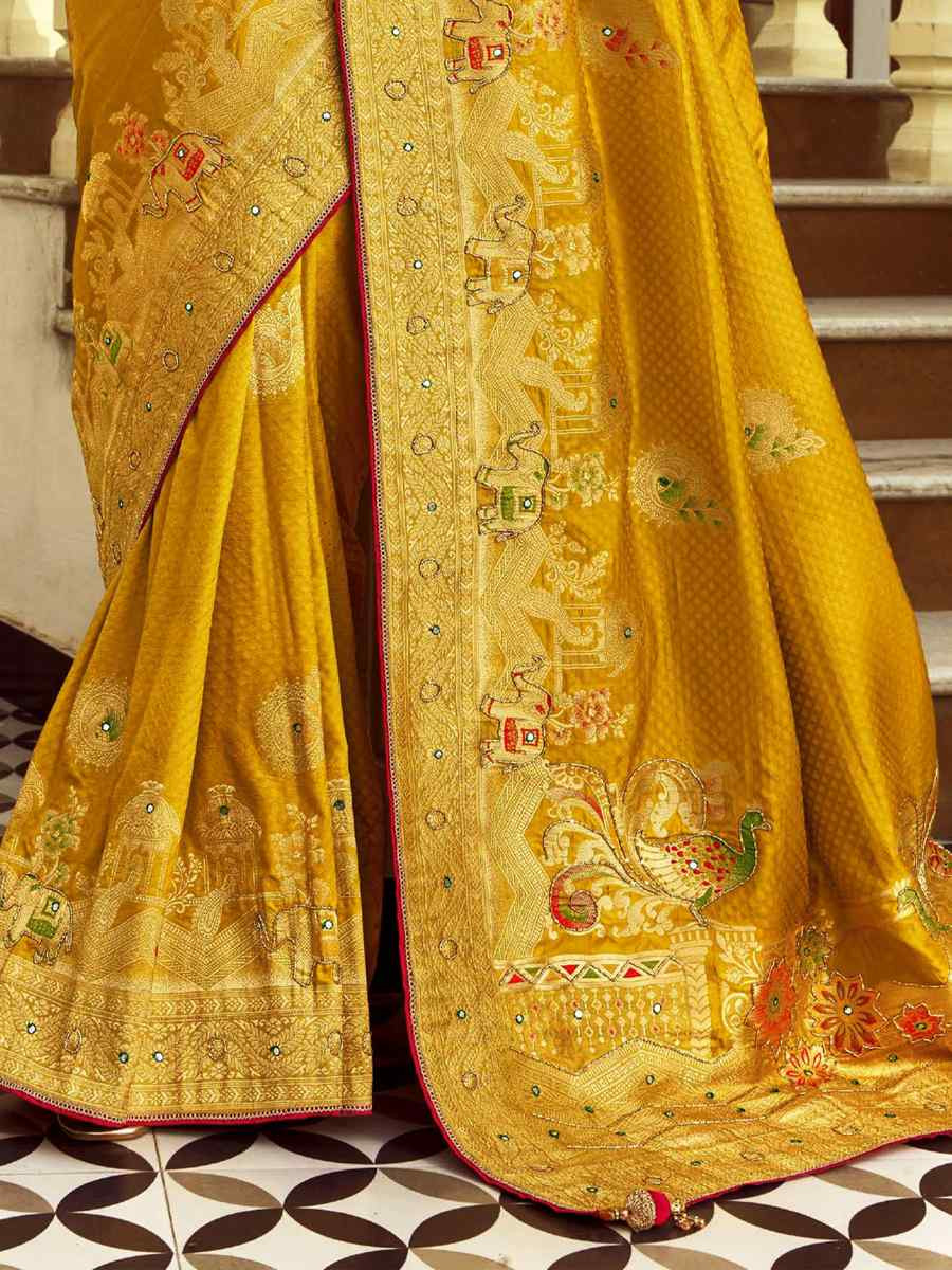 Yellow Black Viscose Handwoven Festival Wedding Fancy Heavy Border Saree