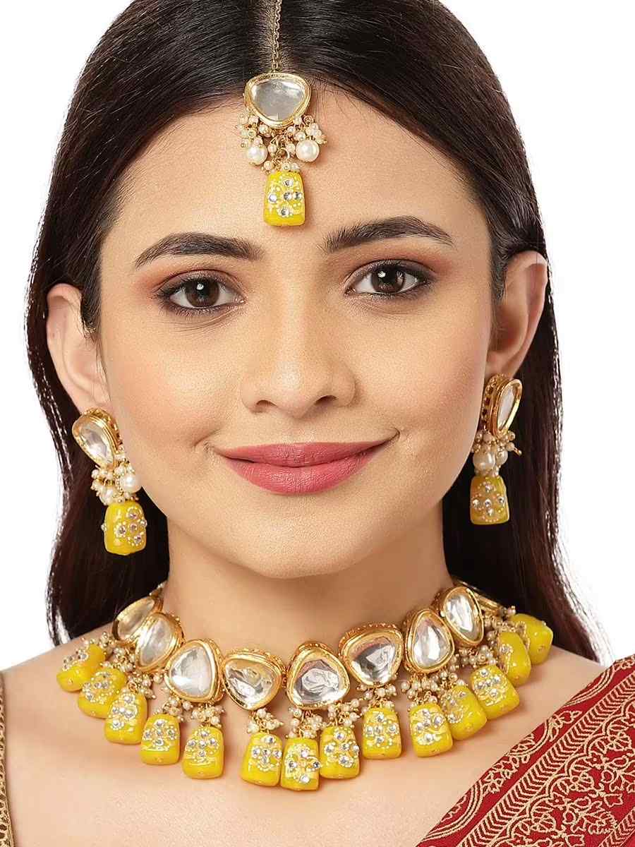 Yellow Brass Festival Wear Kundan Necklace