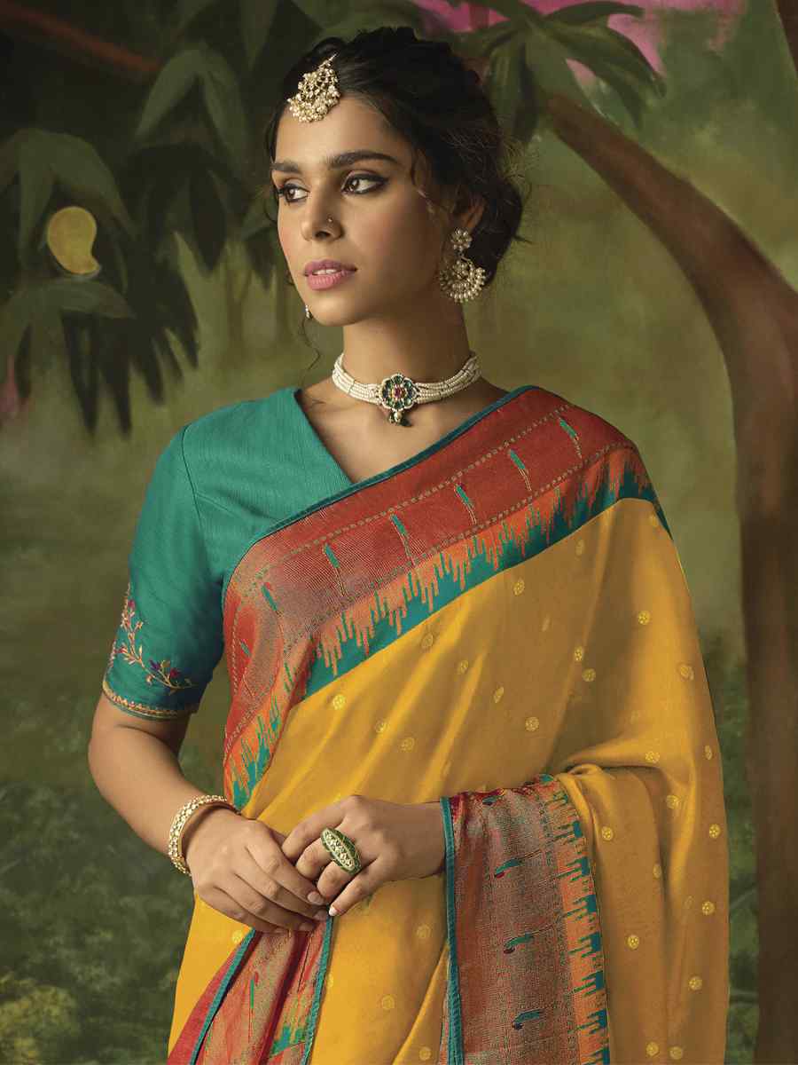 Yellow Brasso Embroidered Party Festival Classic Style Saree