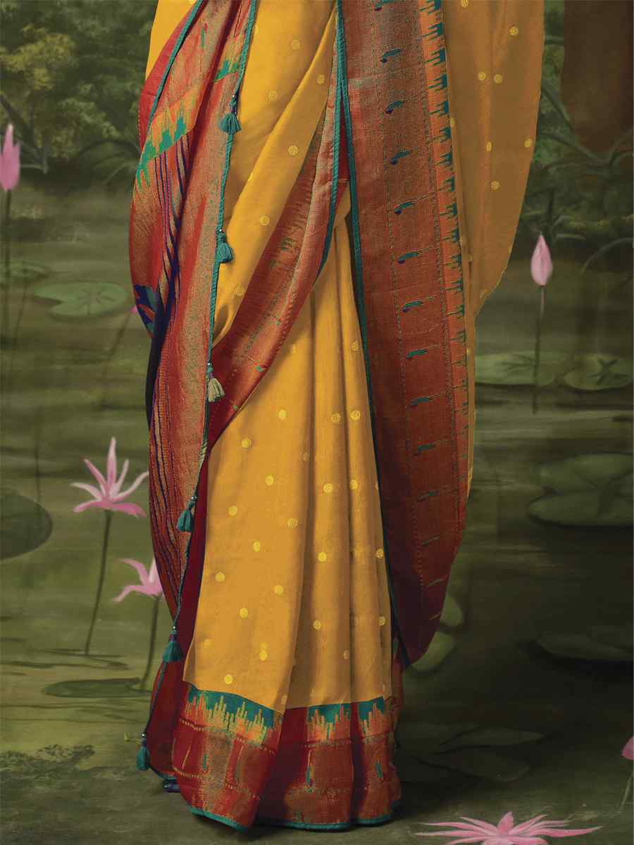 Yellow Brasso Embroidered Party Festival Classic Style Saree