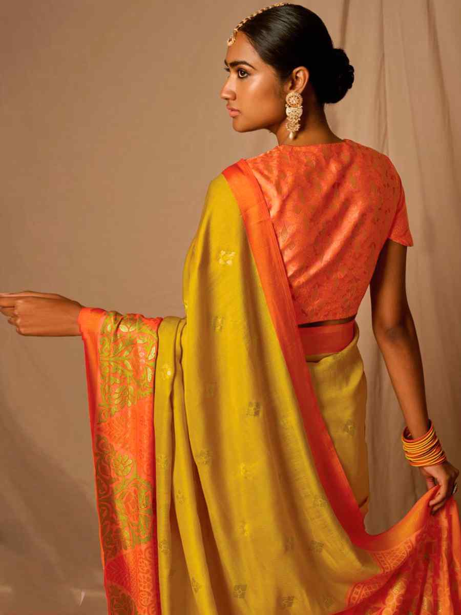 Yellow Brasso Handwoven Wedding Festival Heavy Border Saree