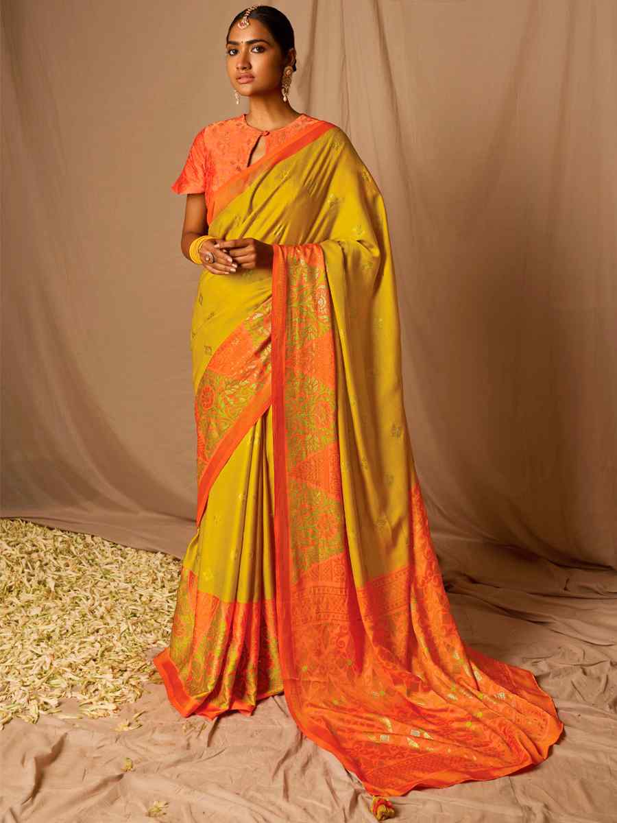 Yellow Brasso Handwoven Wedding Festival Heavy Border Saree