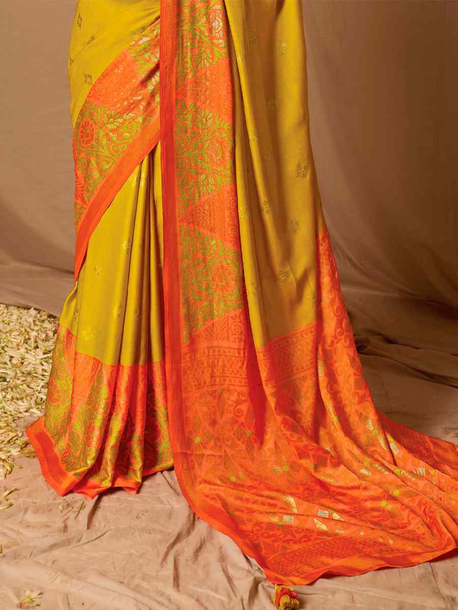 Yellow Brasso Handwoven Wedding Festival Heavy Border Saree