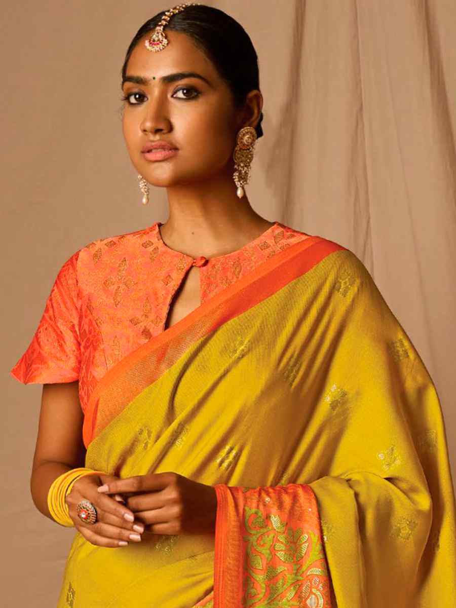 Yellow Brasso Handwoven Wedding Festival Heavy Border Saree