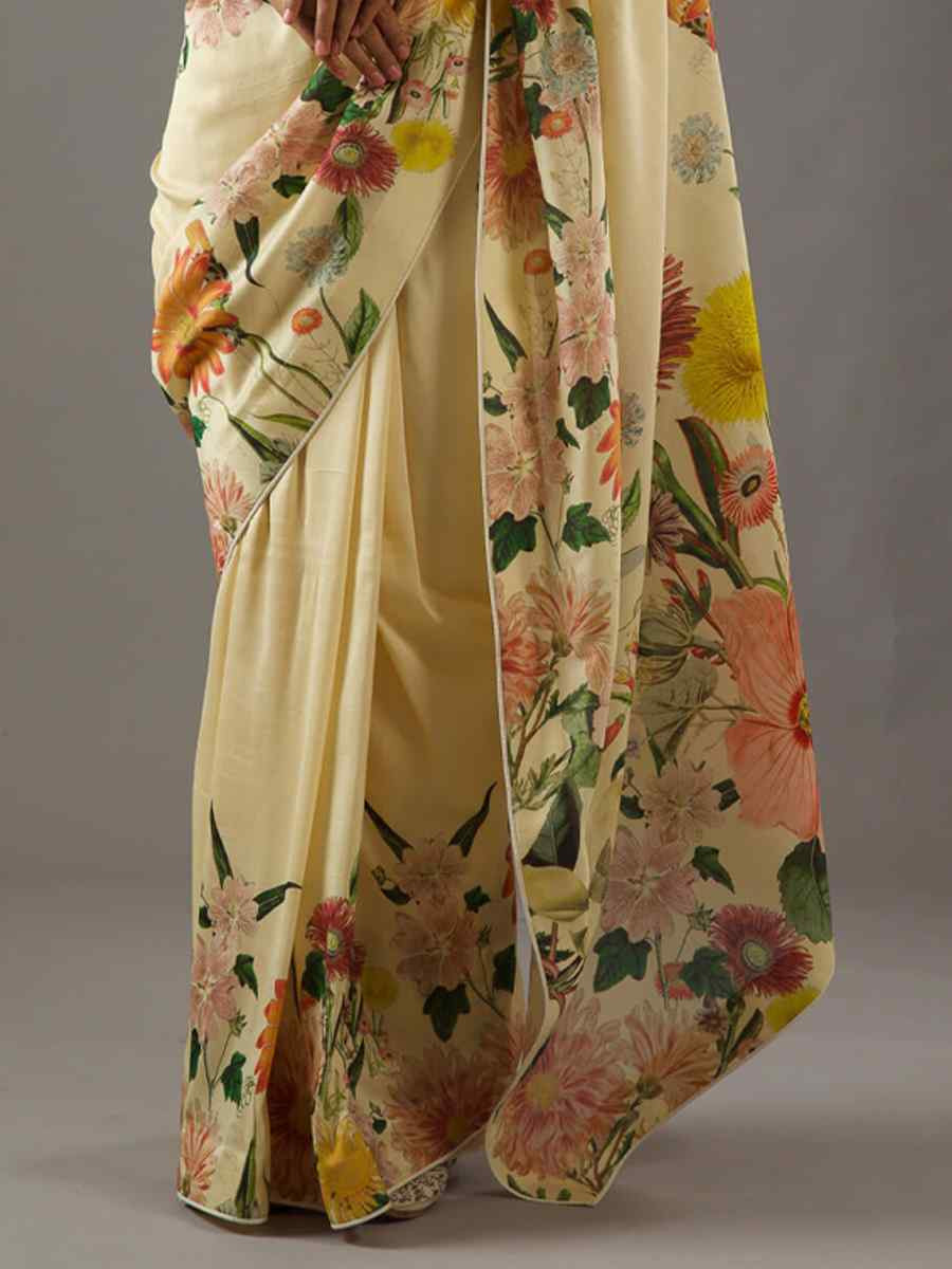 Yellow Bright Moss Printed Festival Casual Contemporary Saree