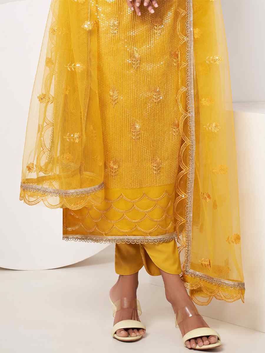 Yellow Butterfly Net Embroidered Festival Wedding Pant Salwar Kameez