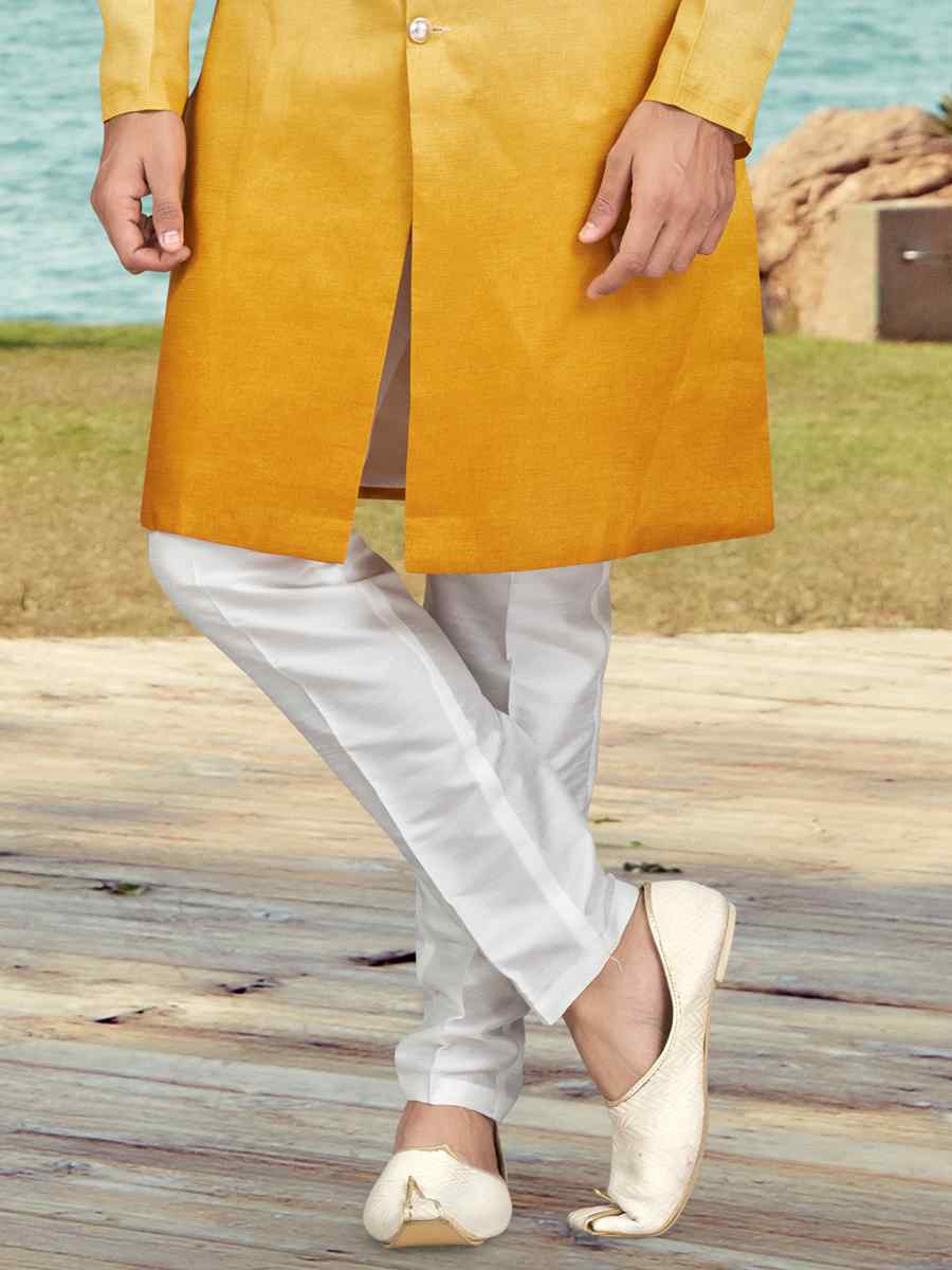 Yellow Champion Silk Printed Festival Party Sherwani