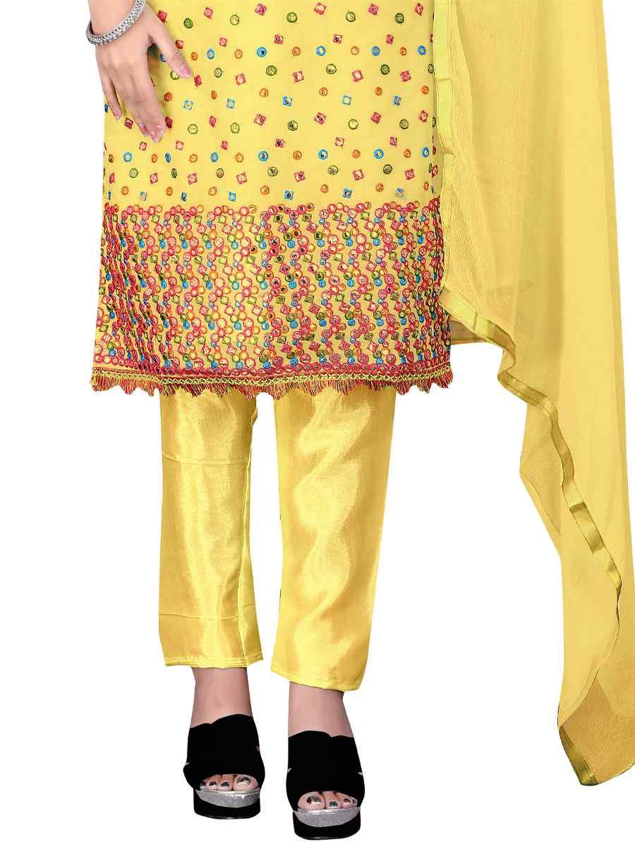 Yellow Chanderi Cotton Embroidered Festival Casual Pant Salwar Kameez